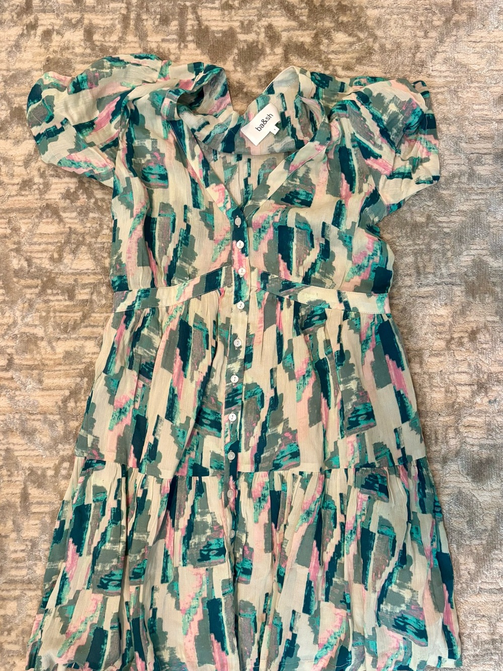 Multicolor Brushstroke Tiered Dress - Pink & Teal